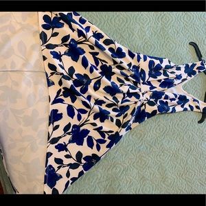 White dress with blue leaves